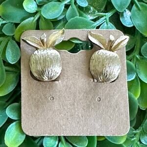 BOGO FREE SARAH COV GOLD APPLE EARRINGS CLIP ON STATEMENT RETRO